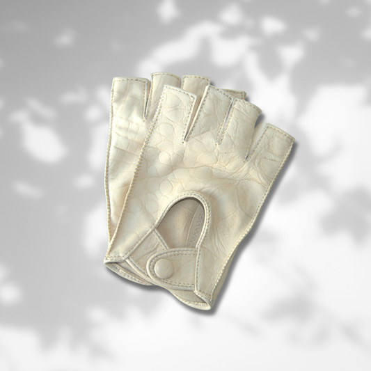 Embossed Half-Finger Leather Gloves